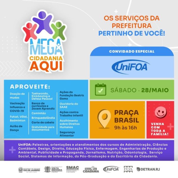 Prefeitura e UniFOA promovem neste sábado o 'Mega Cidadania Aqui', na Praça Brasil