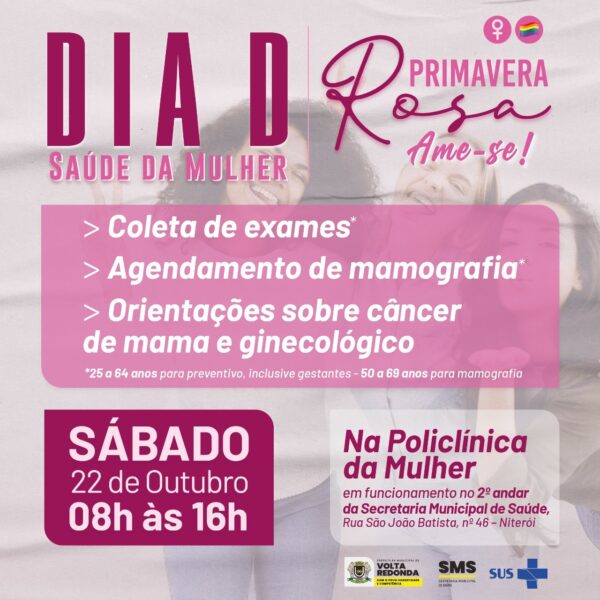 Policlínica da Mulher de Volta Redonda promove ‘Dia D’ de prevenção ao câncer de mama e ginecológico