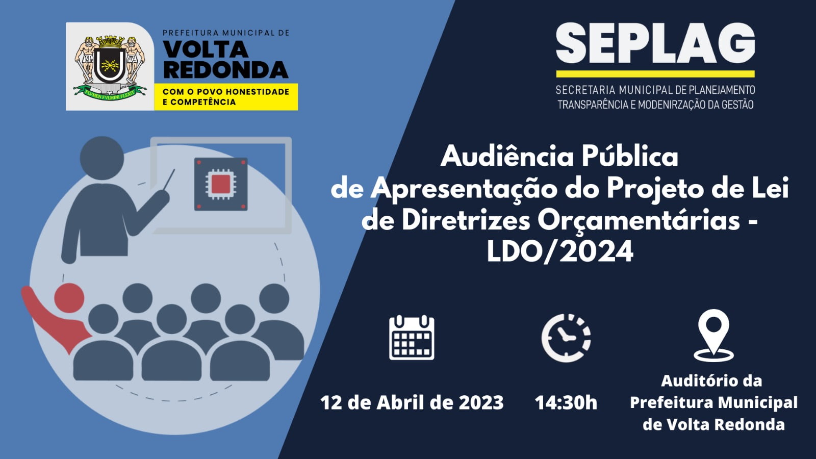 Prefeitura de Volta Redonda fará audiência pública sobre a LDO para 2024