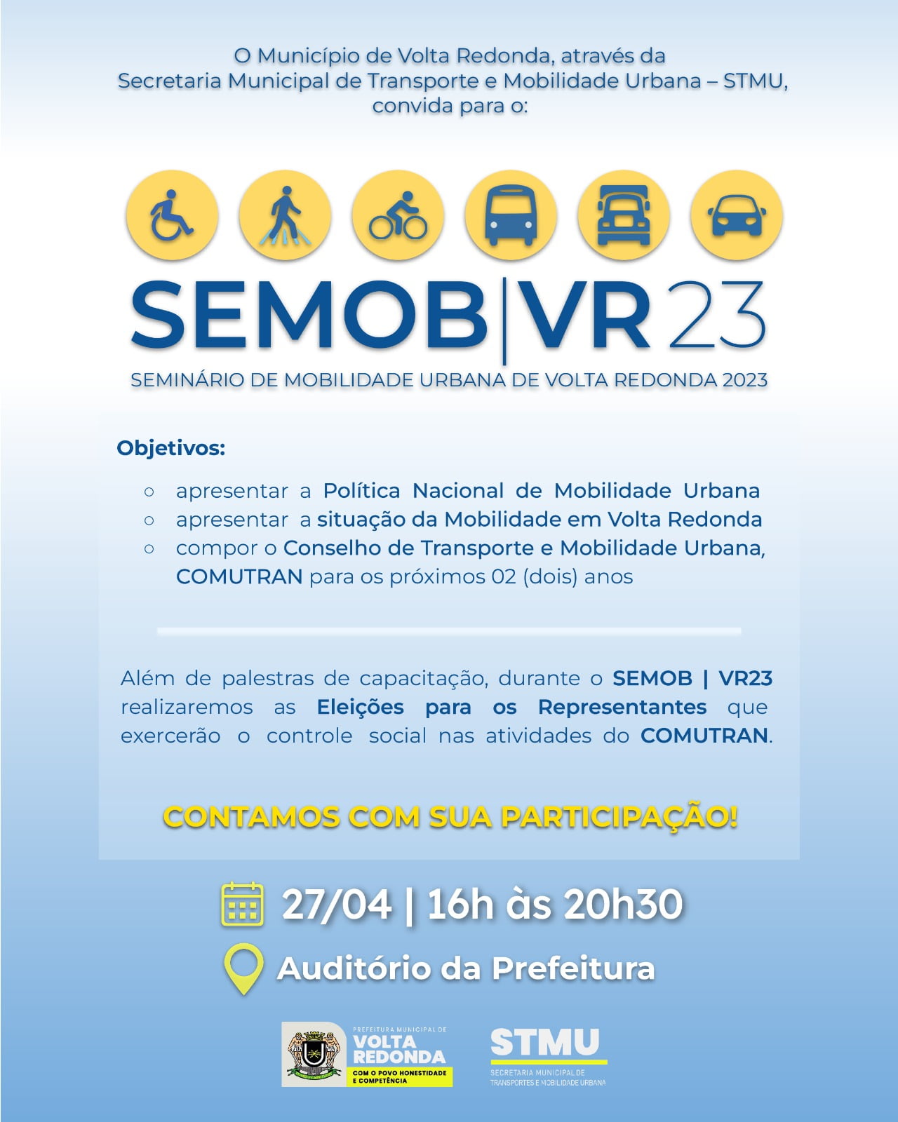 Volta Redonda convida população para debater mobilidade urbana nesta quinta-feira (27)
