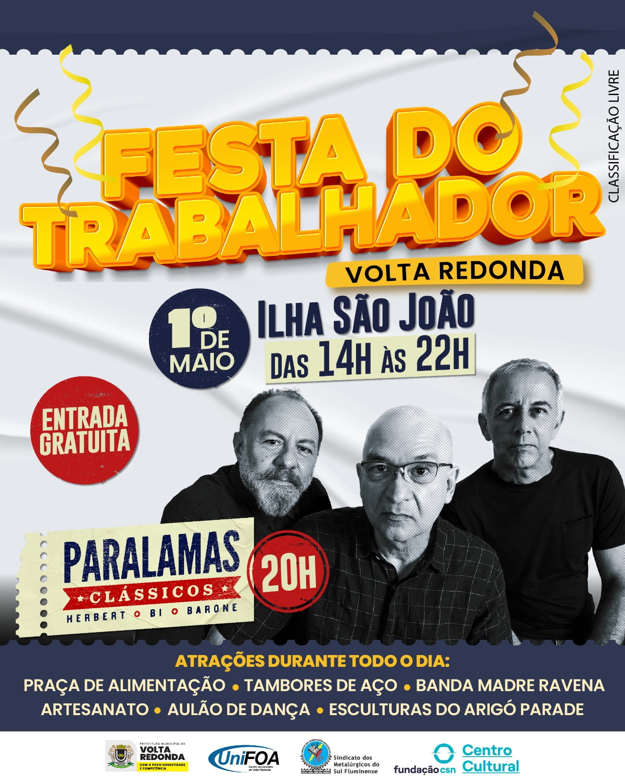 Volta Redonda promove Festa do Trabalhador com show do Paralamas do Sucesso