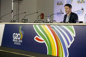 São Paulo (SP) 29/02/2024- Gabriel Zucman  economista francês professor e diretor do Observatório Fiscal da UE durante entrevista no G20. Foto Paulo Pinto/Agência Brasil