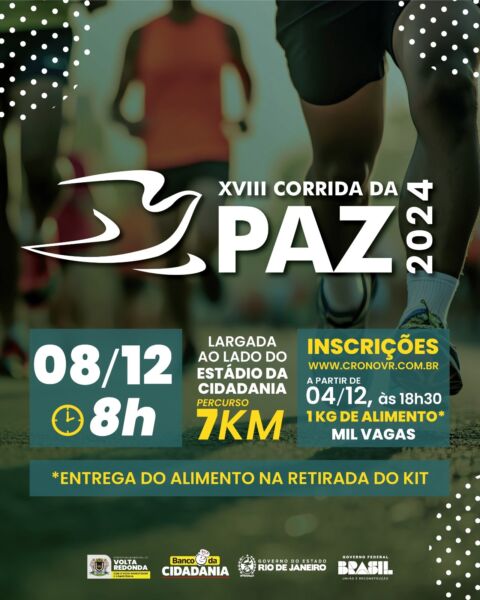 Volta Redonda: inscrições para a 18ª Corrida da Paz têm início nesta quarta-feira (4)