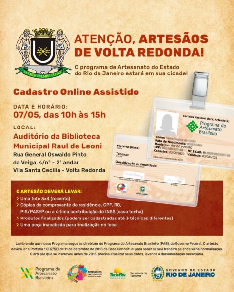 Artesãos de Volta Redonda podem se inscrever nesta quarta-feira (7) em cadastro estadual