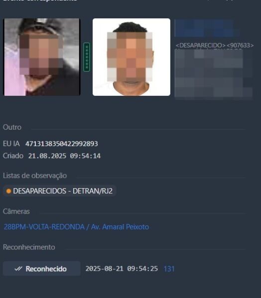 Sistema de reconhecimento facial da Ordem Pública auxilia na localização de desaparecido em Volta Redonda