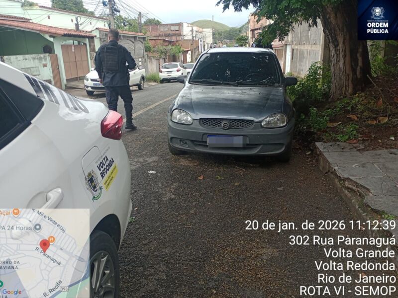 Carro furtado é recuperado em menos de 24 horas pelo Sistema Integrado de Segurança de Volta Redonda