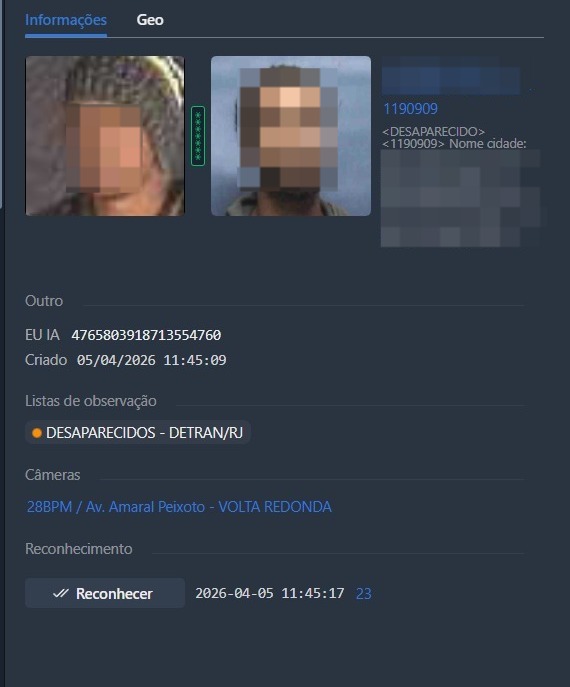 Câmeras de reconhecimento facial em Volta Redonda localizam homem que era dado como desaparecido