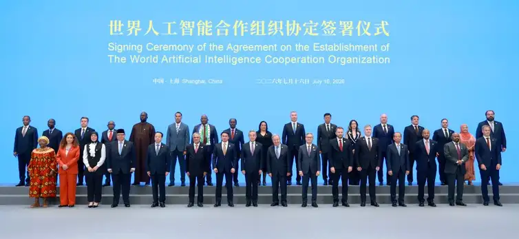 Divulgação Signing ceremony of the agreement establishing the World Artificial Intelligence Cooperation Organization. Shanghai, 16 July 2026. Foto: Divulgação