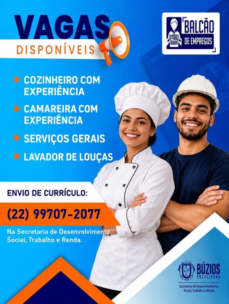 Balcão de Empregos de Búzios divulga novas oportunidades de trabalho