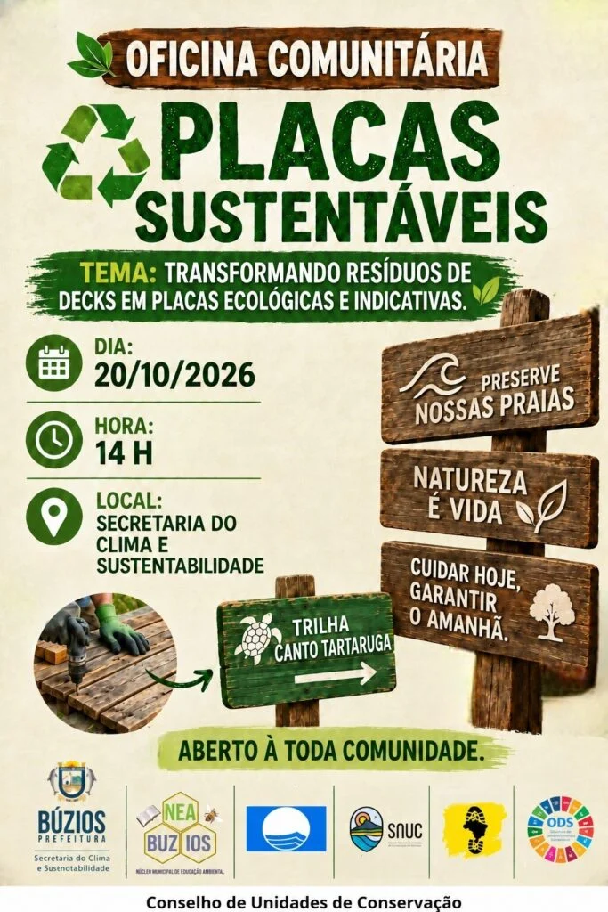 Búzios promove oficina de placas sustentáveis com reaproveitamento de resíduos de decks