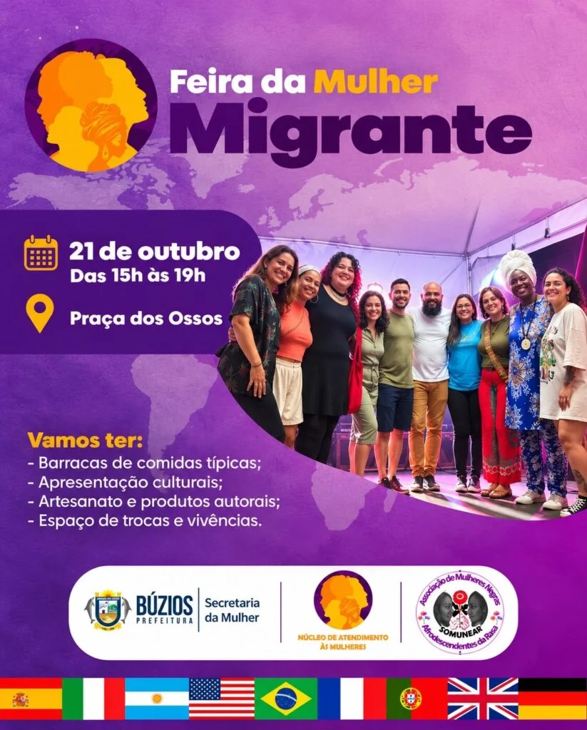 Búzios recebe Feira da Mulher Migrante com gastronomia, artesanato e apresentações culturais na Praça dos Ossos