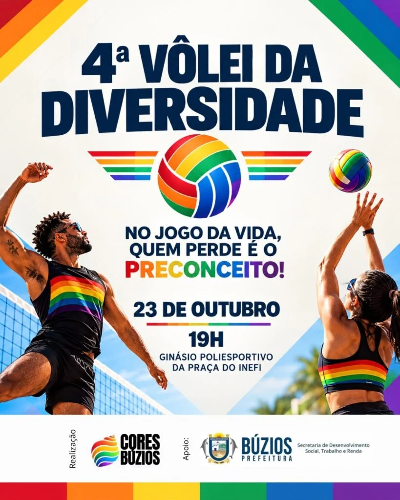 Búzios recebe mais uma edição do Vôlei da Diversidade nesta sexta-feira, no Ginásio Poliesportivo do Inefi, na Rasa