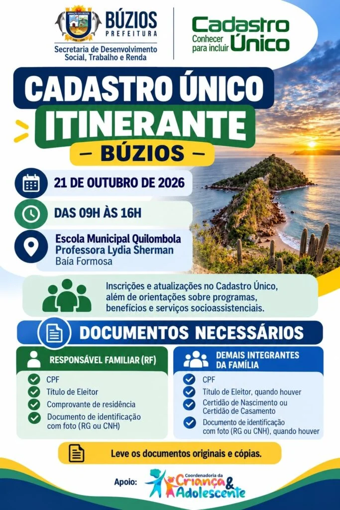 Cadastro Único Itinerante chega à Baía Formosa nesta quarta-feira