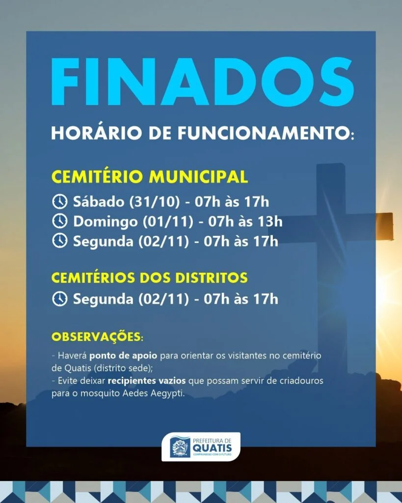 Cemitérios de Quatis terão horários especiais de funcionamento durante o feriado de Finados