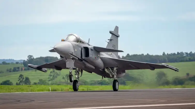Divulgação/Embraer 09/10/2026 - Primeiro Gripen E produzido no Brasil faz voo inaugural no interior de SP — Foto: Divulgação/Embraer