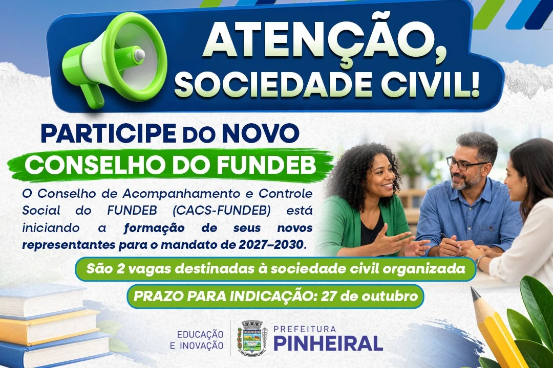 Prefeitura de Pinheiral abre participação da sociedade civil para composição do novo Conselho do FUNDEB